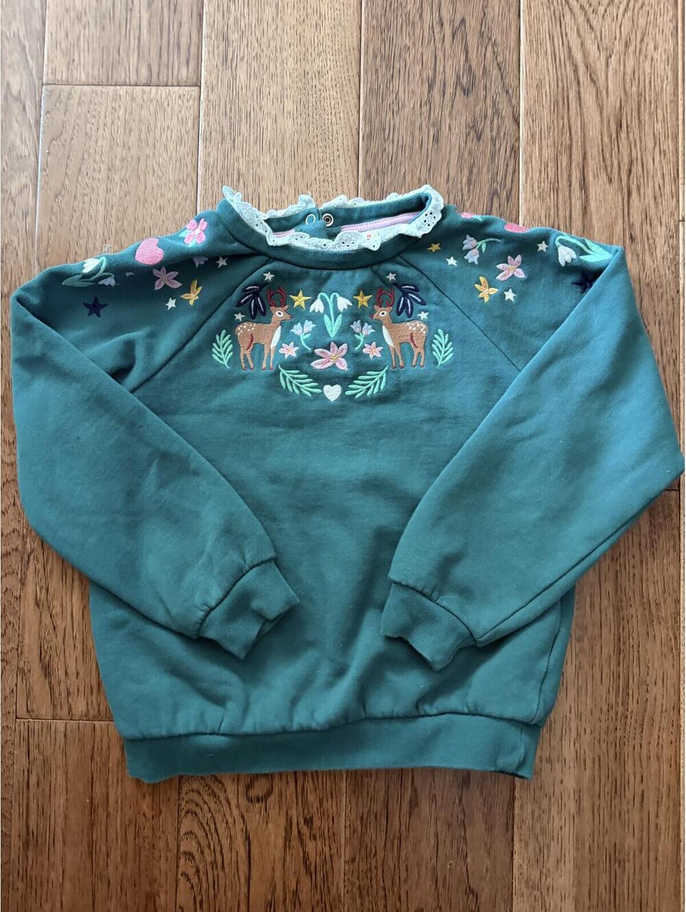 Mini Boden Embroidered Woodland Deer Sweatshirt | Size 7–8 Years
